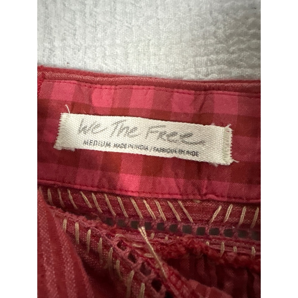 We The Free Free People half moon Embroidered red gingham Top Cotton blend XS - Picture 8 of 12